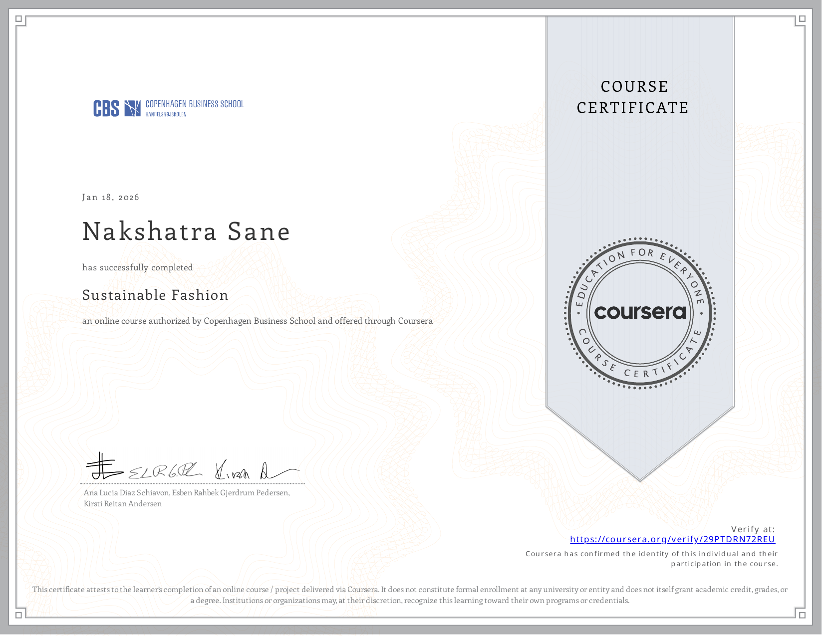 Sustainable Fashion Certificate