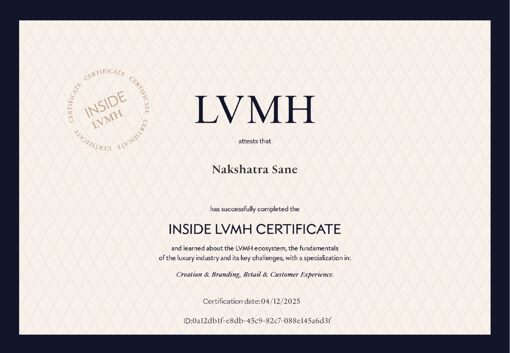 Inside LVMH Certificate